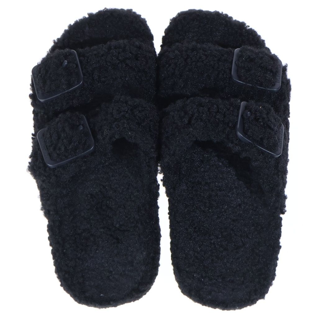 Balenciaga Mallorca Shearling Boa Belted Sandals Shoes Black — view 4