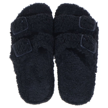 Balenciaga Mallorca Shearling Boa Belted Sandals Shoes Black — view 4