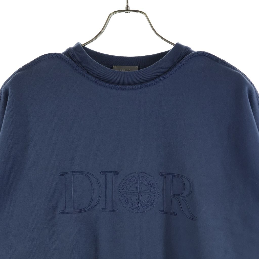 Dior Stone Island Logo Embroidery Crew Neck Pullover Sweatshirt Navy — view 3