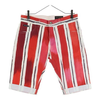 Dolce & Gabbana Denim Striped Shorts White Red