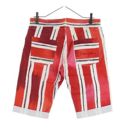 Dolce & Gabbana Denim Striped Shorts White Red — view 2