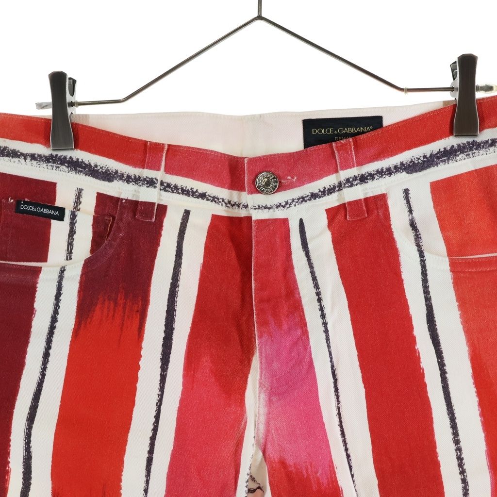 Dolce & Gabbana Denim Striped Shorts White Red — view 3