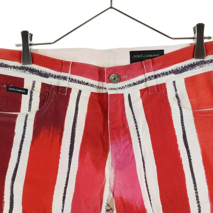 Dolce & Gabbana Denim Striped Shorts White Red — view 3