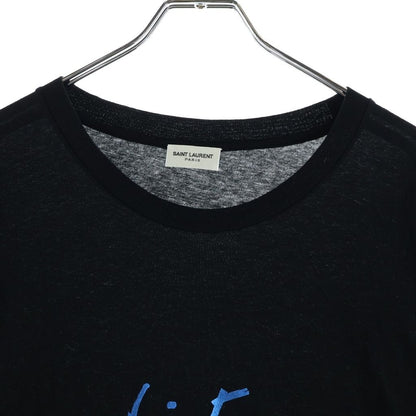 Saint Laurent Paris Logo Print Short Sleeve T-Shirt Black — view 3