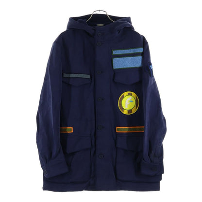 Fendi Multi Patch Hooded Jacket Coat Navy