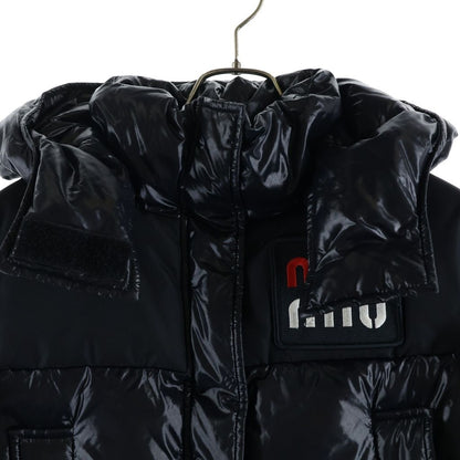 Miu Miu Logo Patch Short Length Down Jacket Puffer Cropped Black — view 3