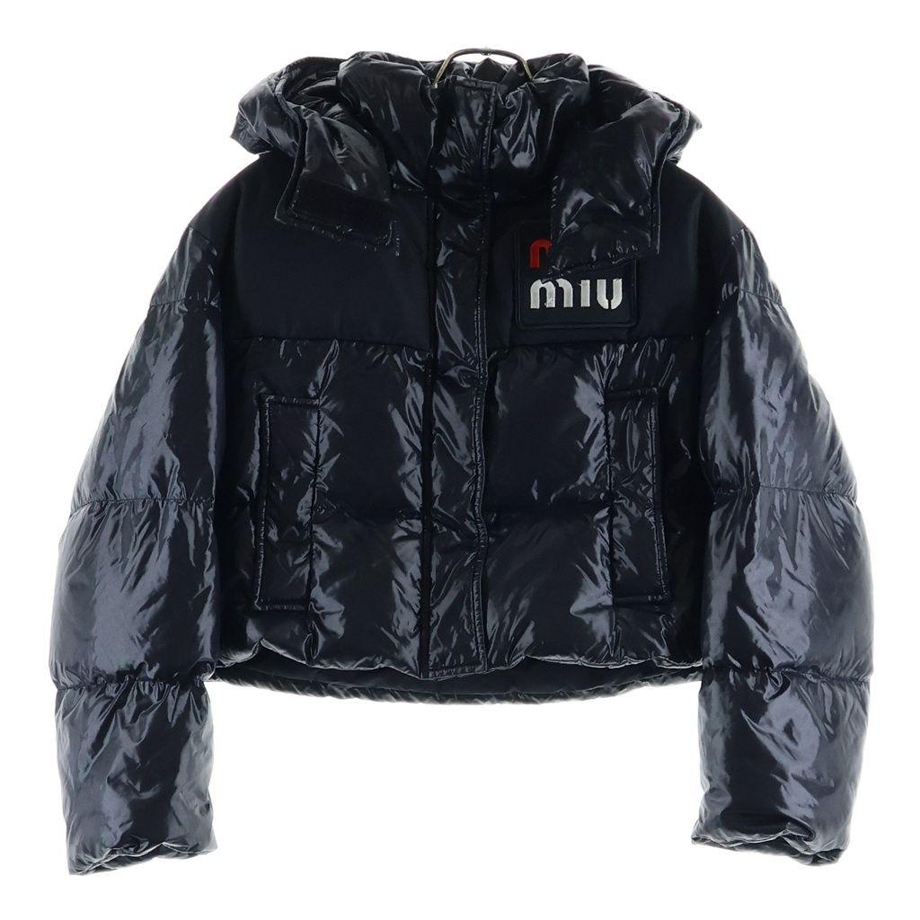 Miu Miu Logo Patch Short Length Down Jacket Puffer Cropped Black