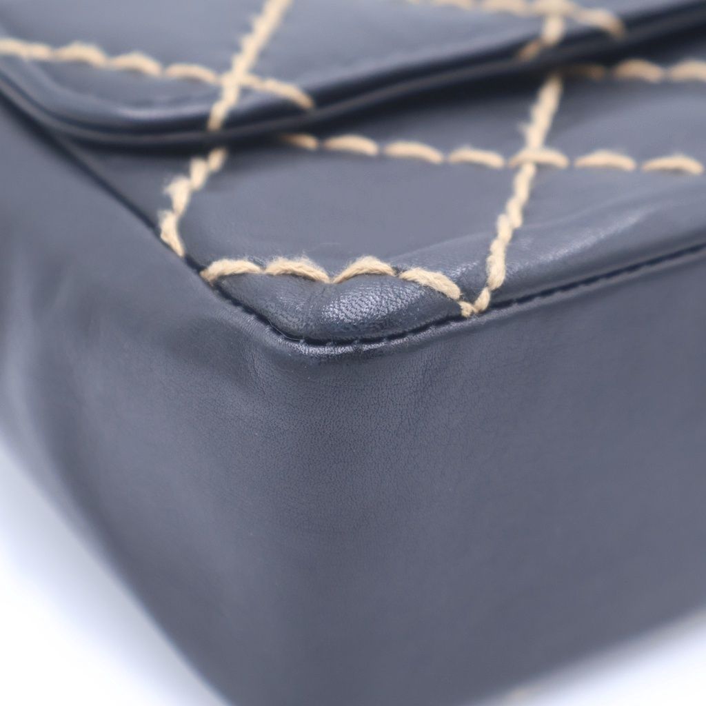 Chanel Quilted 25 Wild Stitch Chain Shoulder Bag Black Leather Gold — view 6