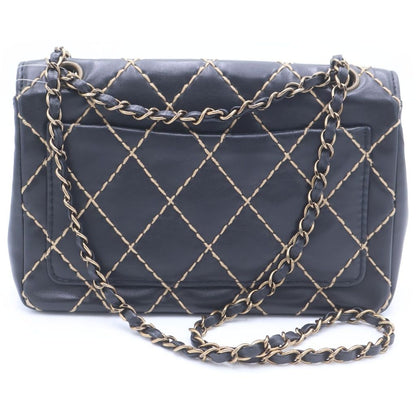 Chanel Quilted 25 Wild Stitch Chain Shoulder Bag Black Leather Gold — view 2