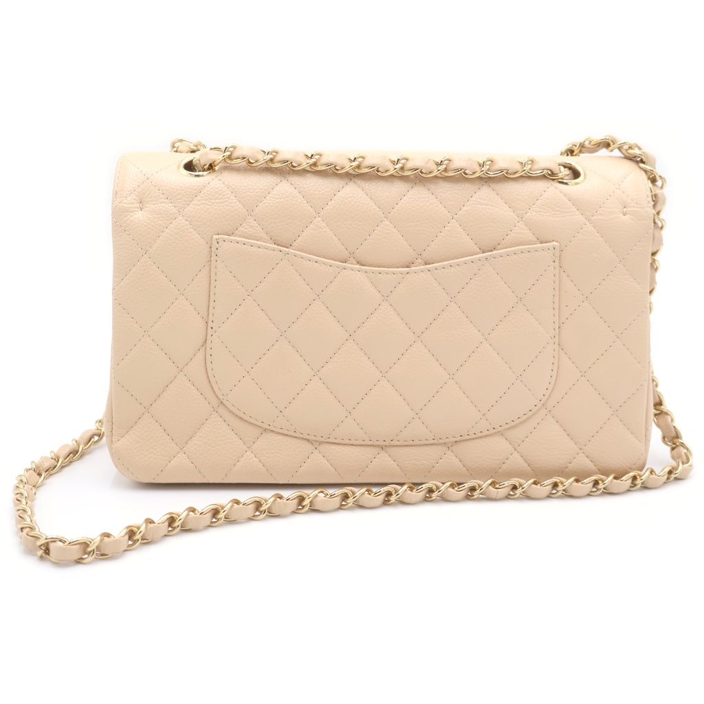 Chanel Quilted 25 Double Flap Chain Shoulder Bag Beige Caviar Leather Gold — view 2