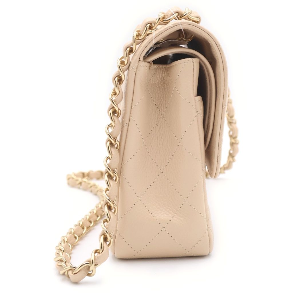 Chanel Quilted 25 Double Flap Chain Shoulder Bag Beige Caviar Leather Gold — view 3