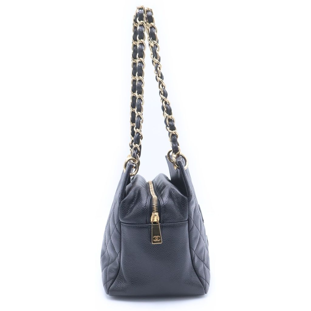 Chanel CC Logo 2-Way Chain Shoulder Bag Black Caviar Leather Gold — view 3