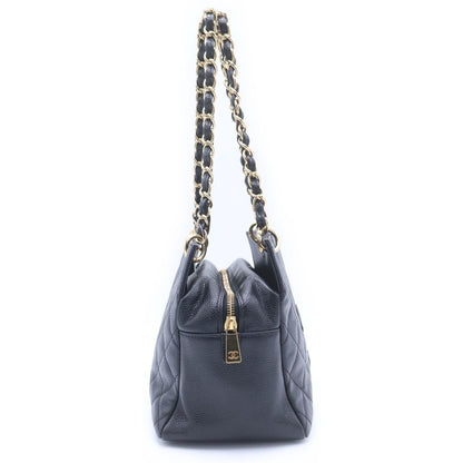 Chanel CC Logo 2-Way Chain Shoulder Bag Black Caviar Leather Gold — view 3