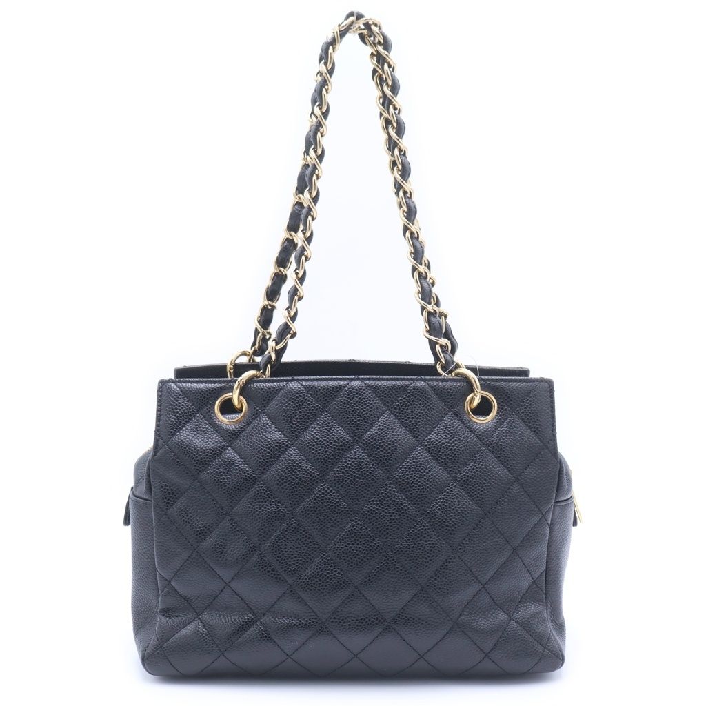 Chanel CC Logo 2-Way Chain Shoulder Bag Black Caviar Leather Gold — view 2