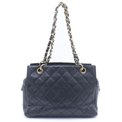 Chanel CC Logo 2-Way Chain Shoulder Bag Black Caviar Leather Gold — view 2