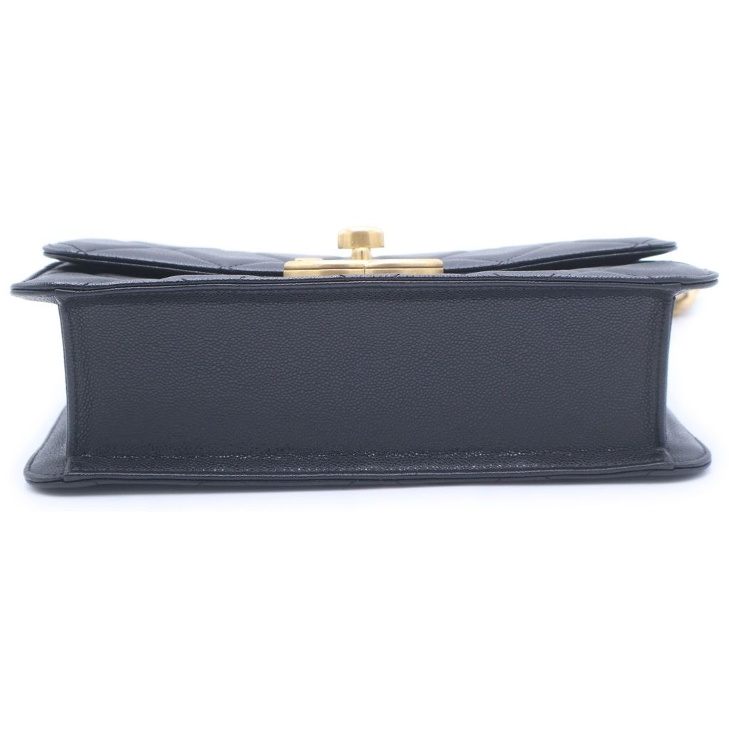 Chanel Quilted Large CC Logo Chain Shoulder Bag Black Caviar Leather Gold — view 5