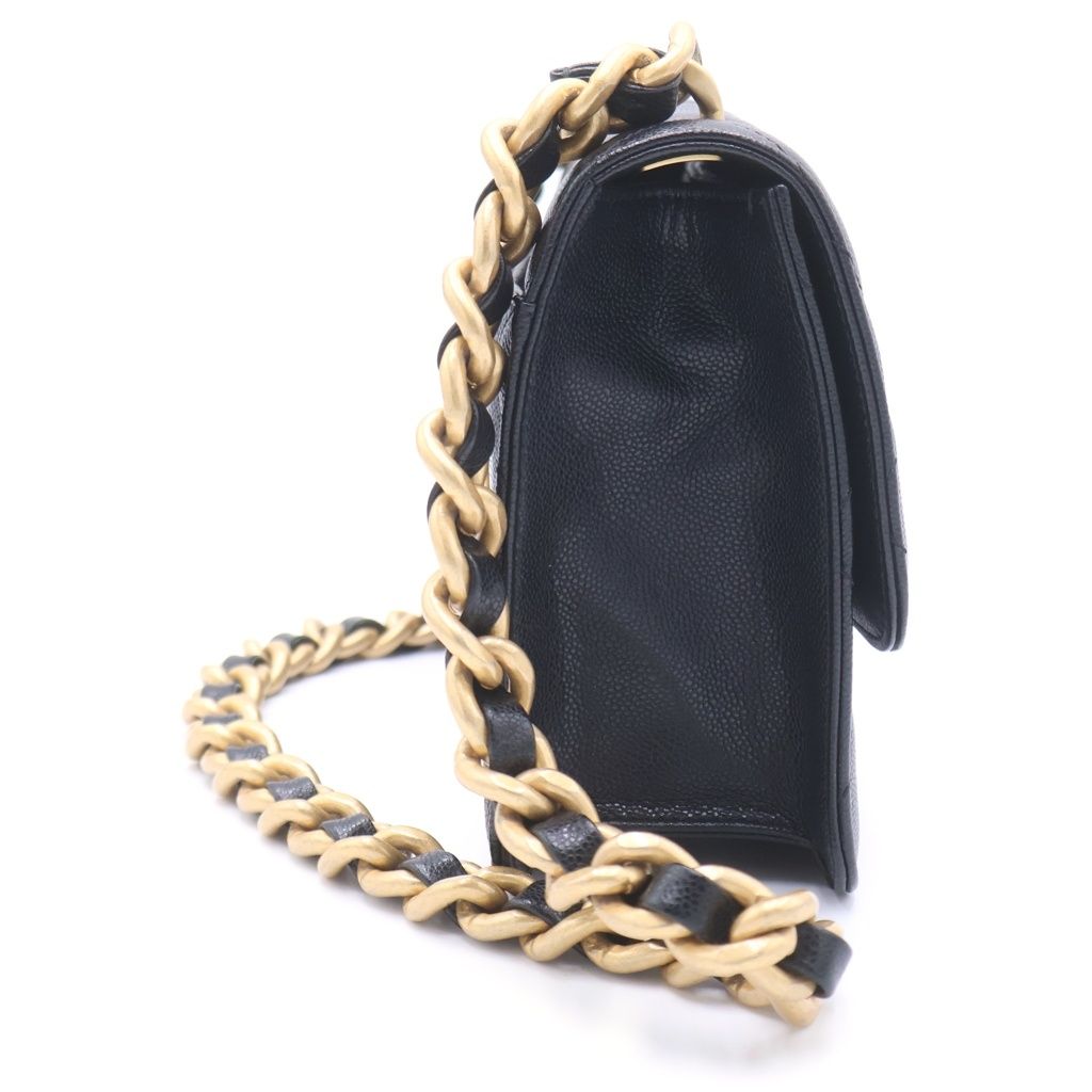 Chanel Quilted Large CC Logo Chain Shoulder Bag Black Caviar Leather Gold — view 3