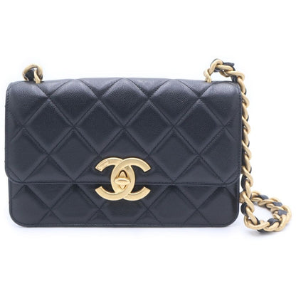 Chanel Quilted Large CC Logo Chain Shoulder Bag Black Caviar Leather Gold