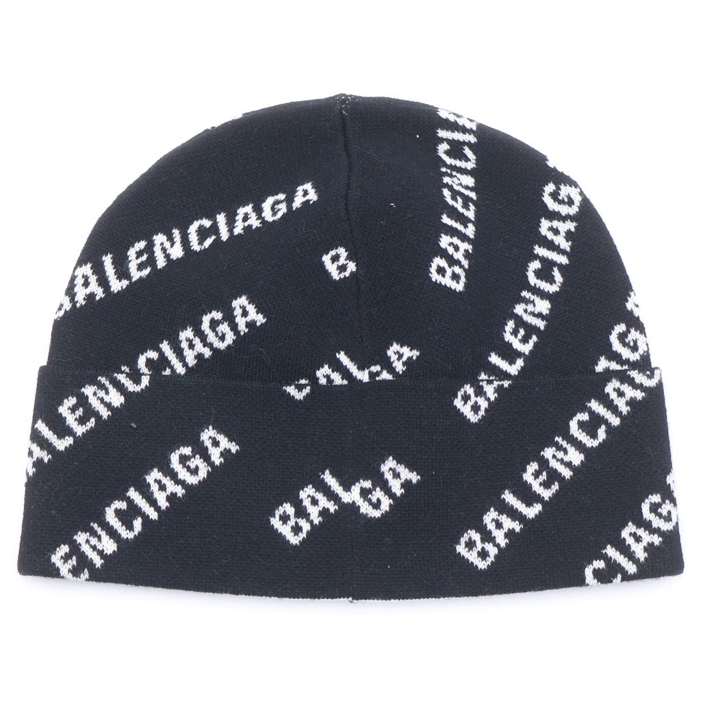 Balenciaga Over Logo Wool Knit Cap Hat Black — view 2