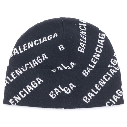 Balenciaga Over Logo Wool Knit Cap Hat Black — view 2