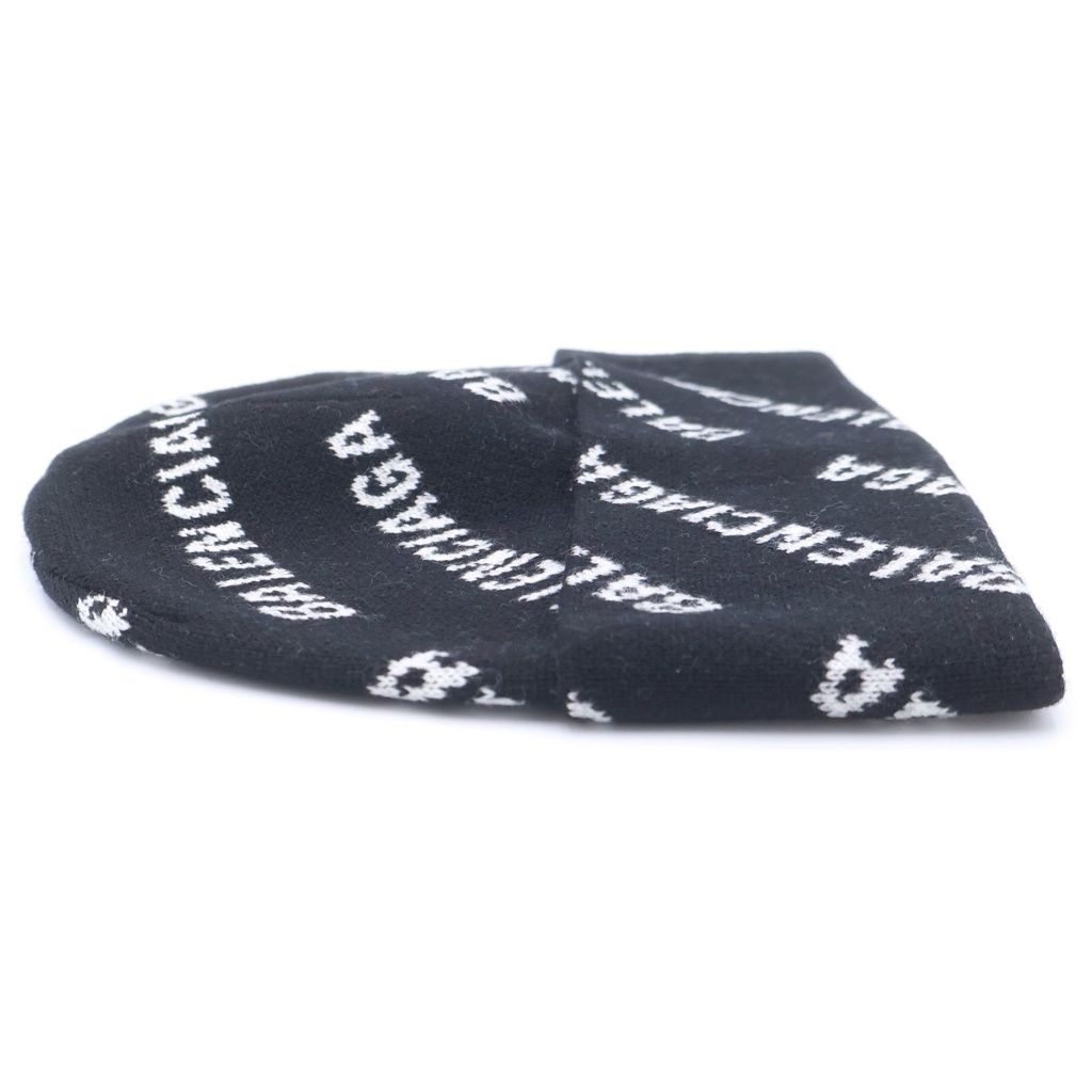 Balenciaga Over Logo Wool Knit Cap Hat Black — view 3