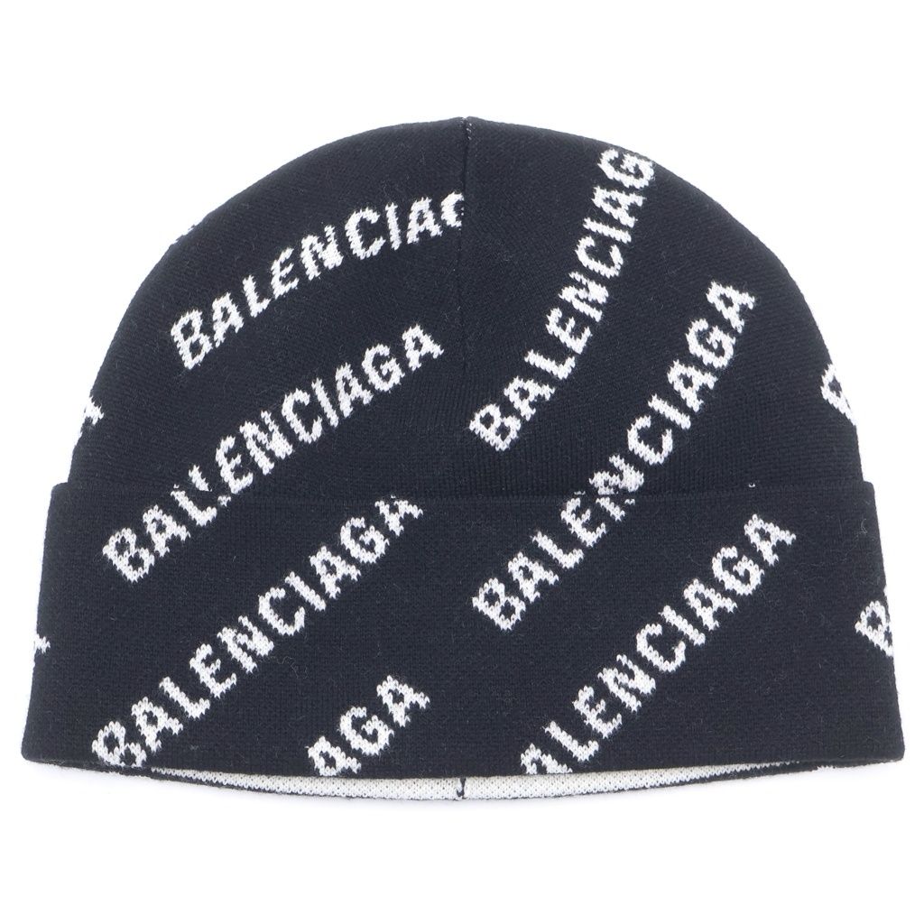 Balenciaga Over Logo Wool Knit Cap Hat Black