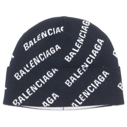 Balenciaga Over Logo Wool Knit Cap Hat Black