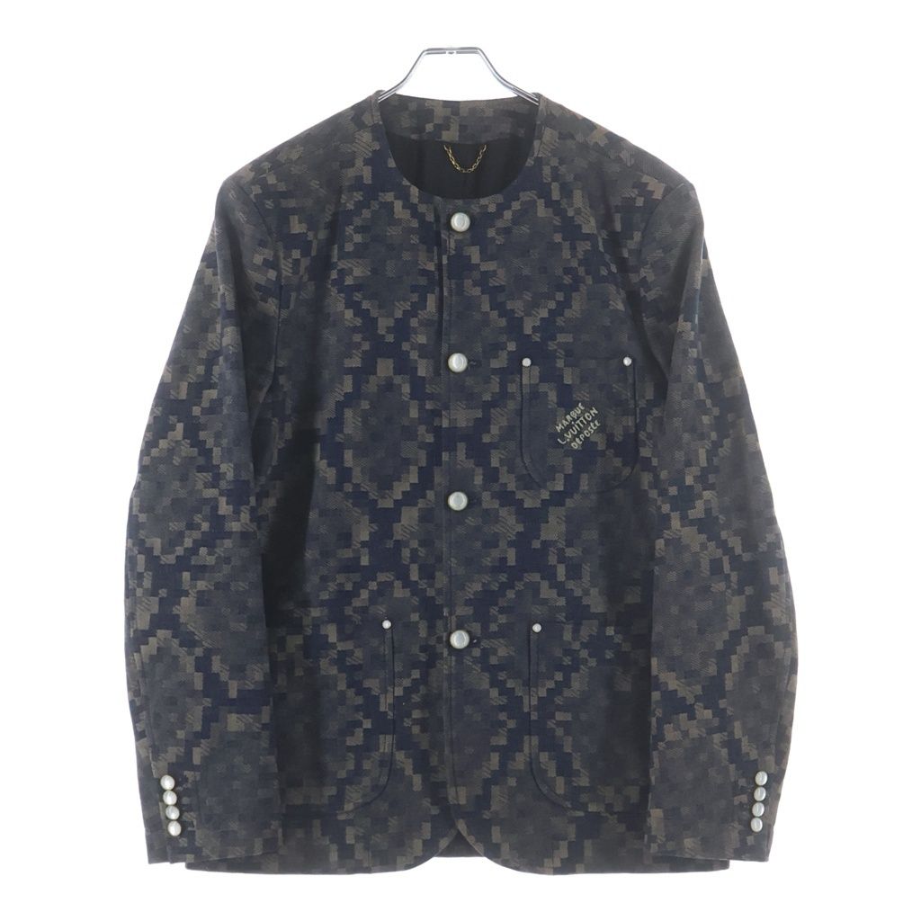 Louis Vuitton Logo Embroidery Damier Cotton Jacket Blue Brown Scr