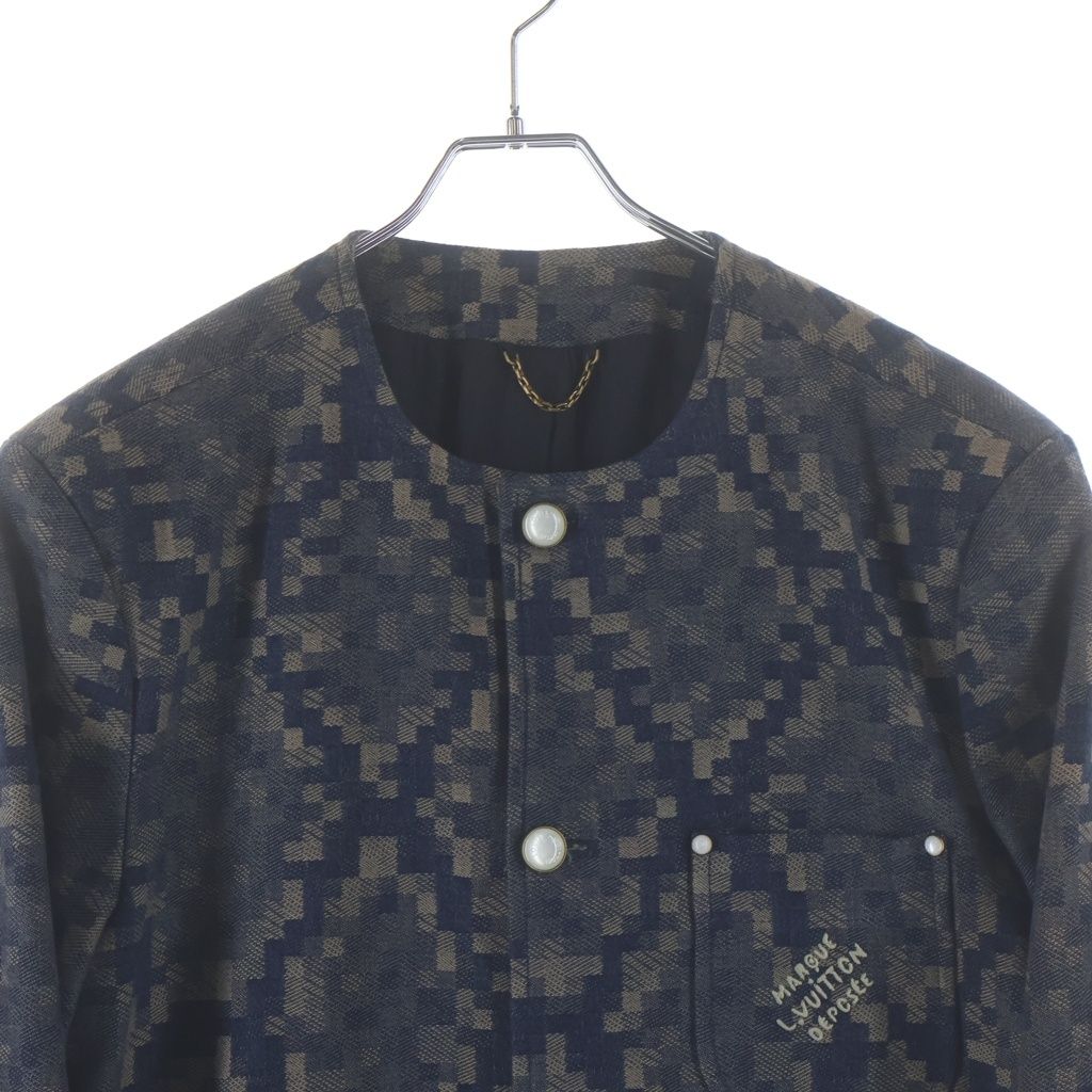 Louis Vuitton Logo Embroidery Damier Cotton Jacket Blue Brown Scr — view 3