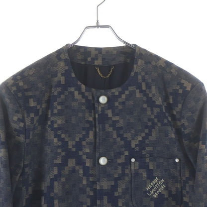 Louis Vuitton Logo Embroidery Damier Cotton Jacket Blue Brown Scr — view 3