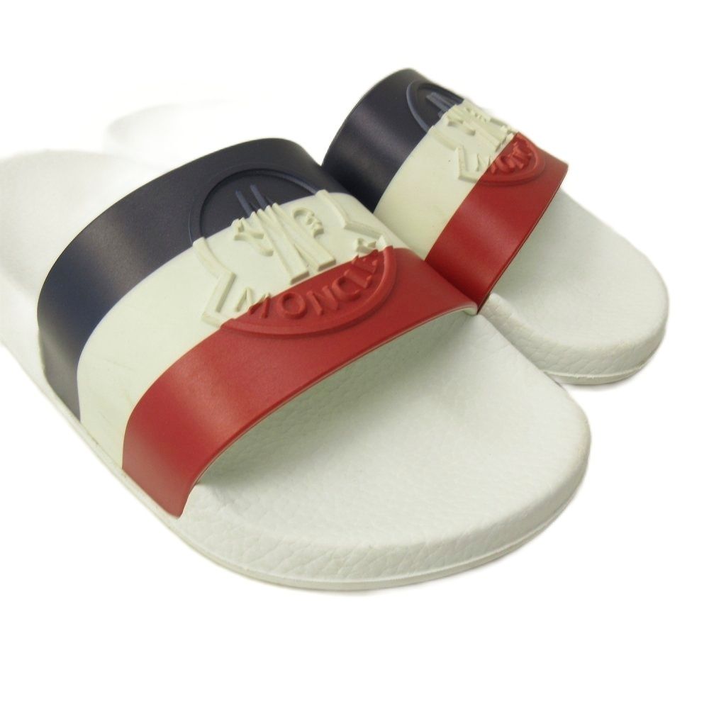 Moncler Basile Shower Sandals Shoes Logo Embossed Tricolor 36 White — view 3