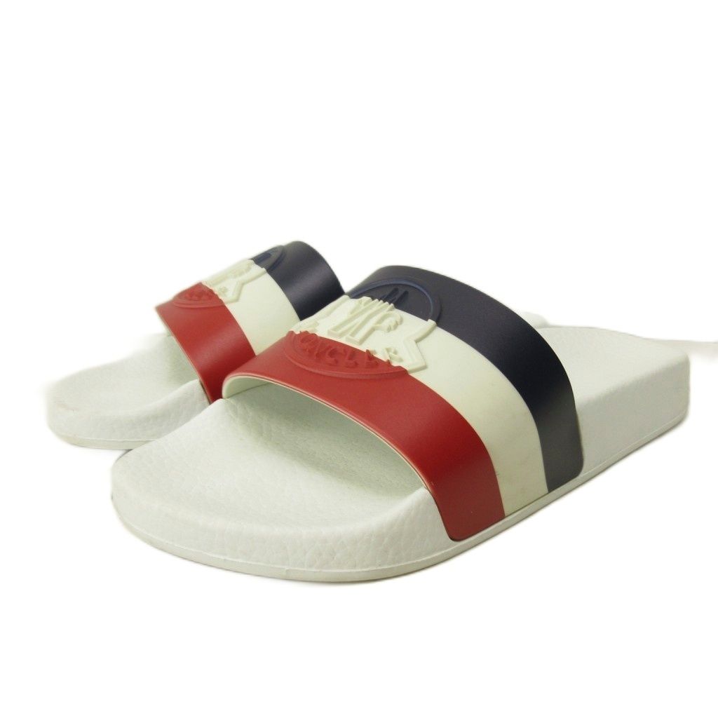 Moncler Basile Shower Sandals Shoes Logo Embossed Tricolor 36 White