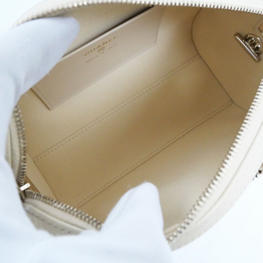 Chanel Mini Boston Chain Shoulder Bag Caviar Leather Beige Gold — view 5