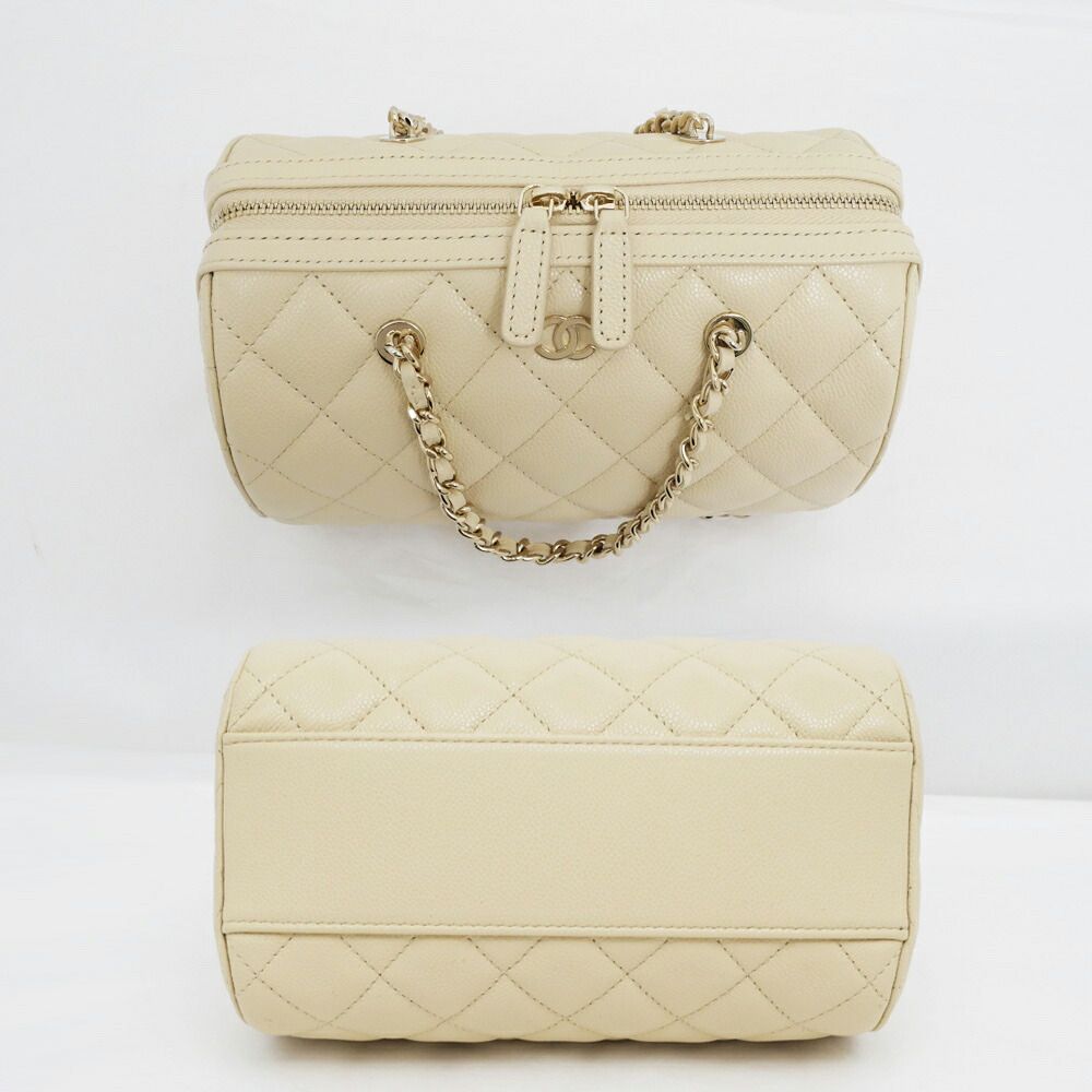 Chanel Mini Boston Chain Shoulder Bag Caviar Leather Beige Gold — view 4
