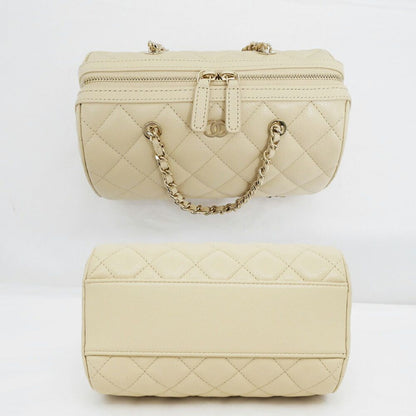 Chanel Mini Boston Chain Shoulder Bag Caviar Leather Beige Gold — view 4