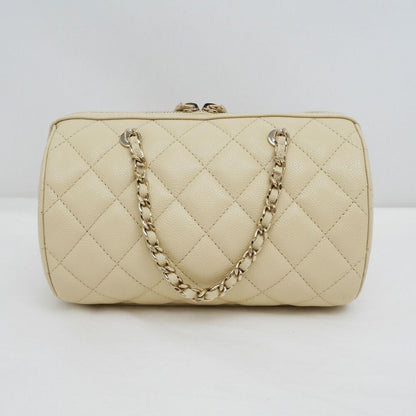 Chanel Mini Boston Chain Shoulder Bag Caviar Leather Beige Gold — view 2