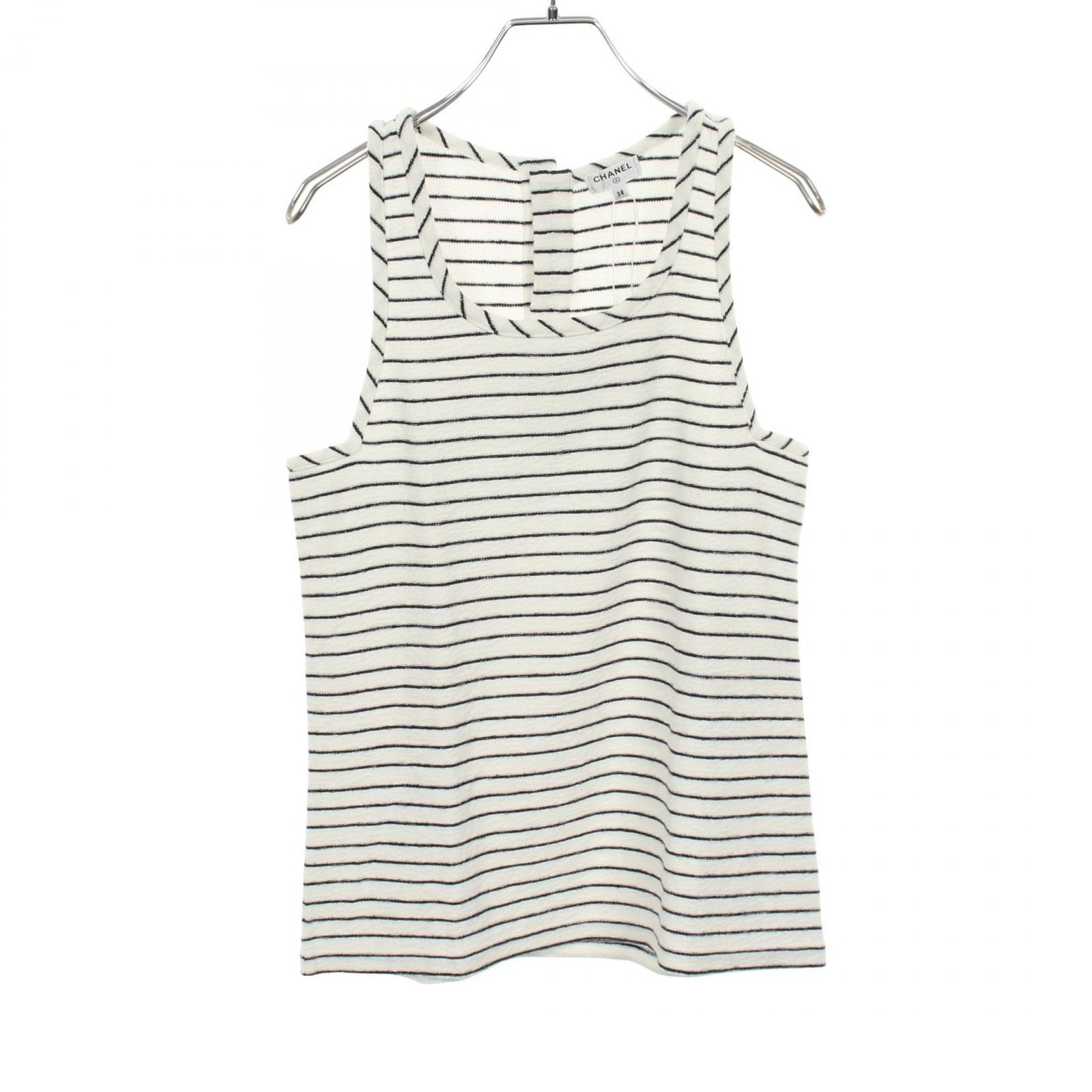 Chanel Tank Top CC Logo Button Border Cotton