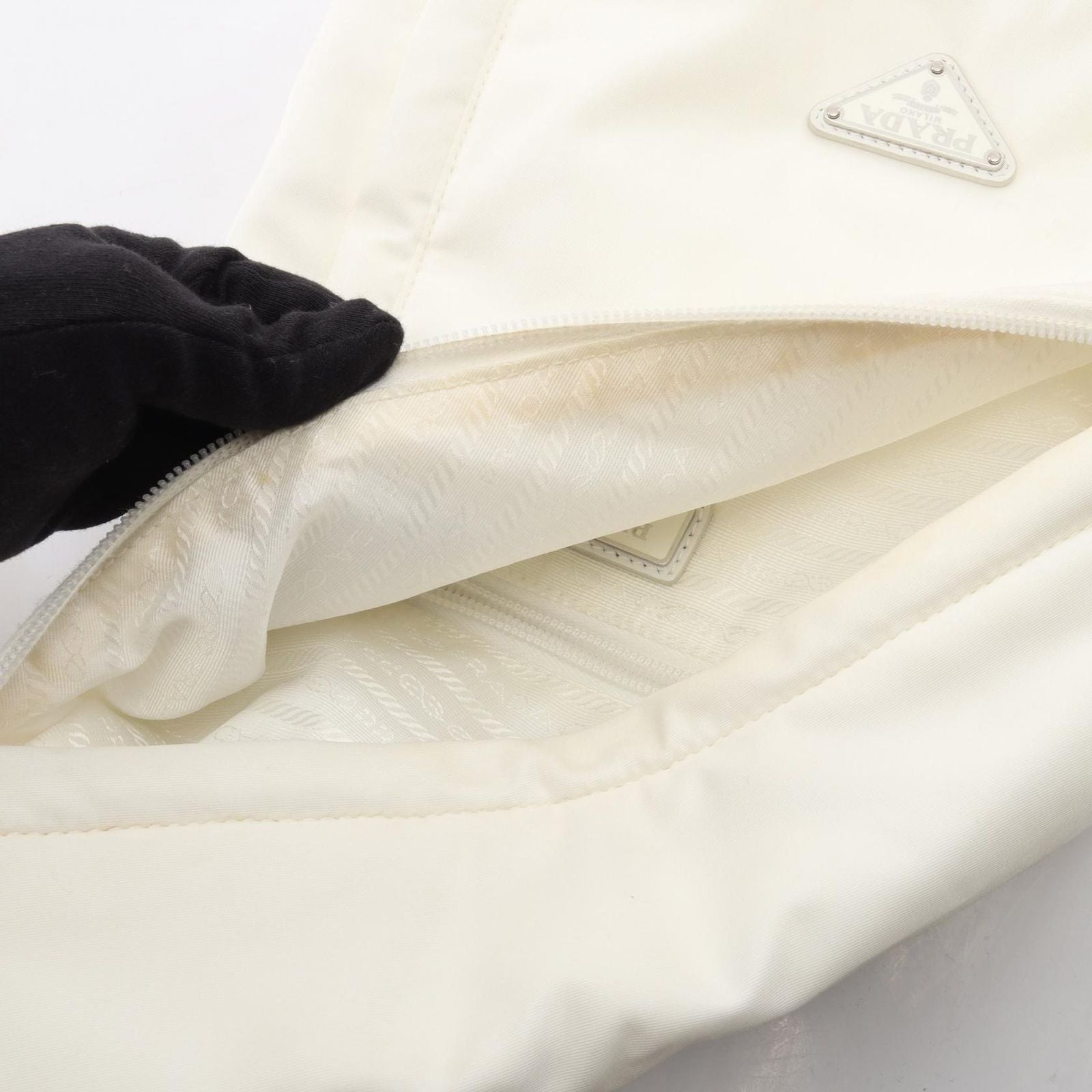Prada Waist Bag Re-Nylon White Nylon Leather Triangle Logo — view 6