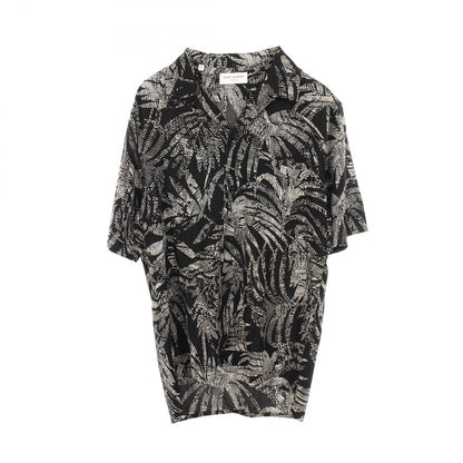 Saint Laurent Paris Leaf Pattern Short Sleeve Rayon Shirt