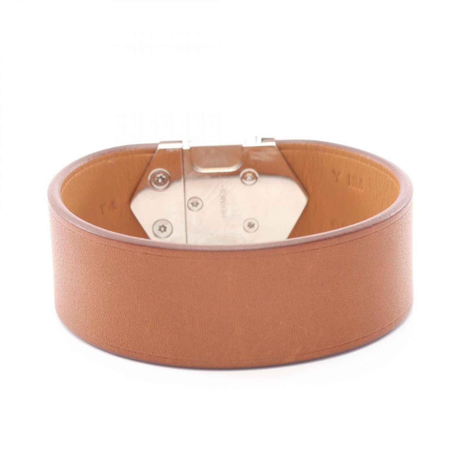 Hermes Bangle Super Brown Silver Stainless Steel Leather Bracelet — view 2