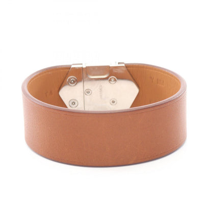 Hermes Bangle Super Brown Silver Stainless Steel Leather Bracelet — view 2