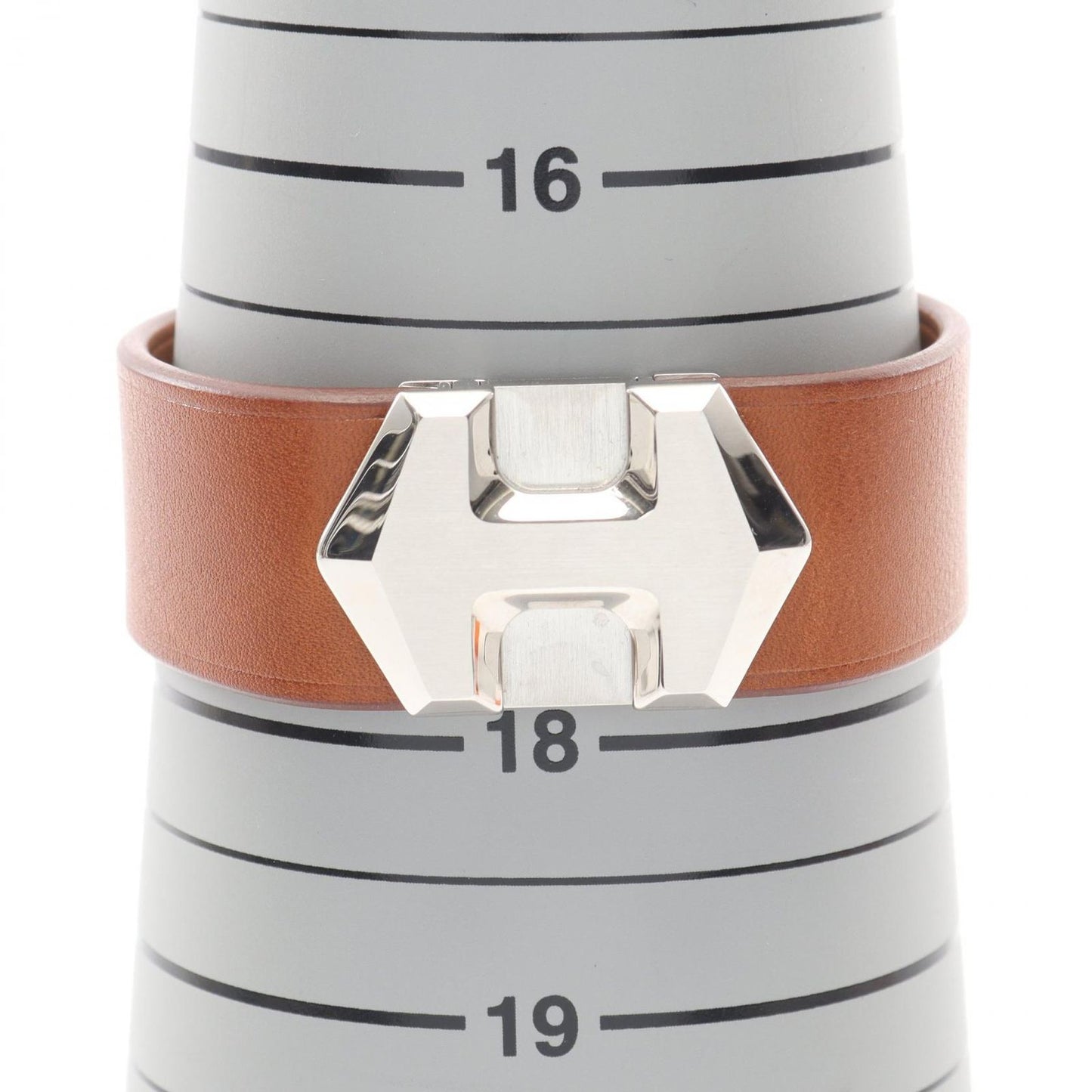 Hermes Bangle Super Brown Silver Stainless Steel Leather Bracelet — view 6