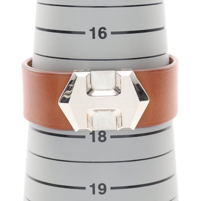 Hermes Bangle Super Brown Silver Stainless Steel Leather Bracelet — view 6