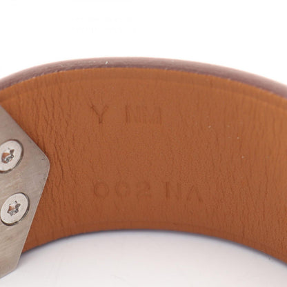 Hermes Bangle Super Brown Silver Stainless Steel Leather Bracelet — view 5