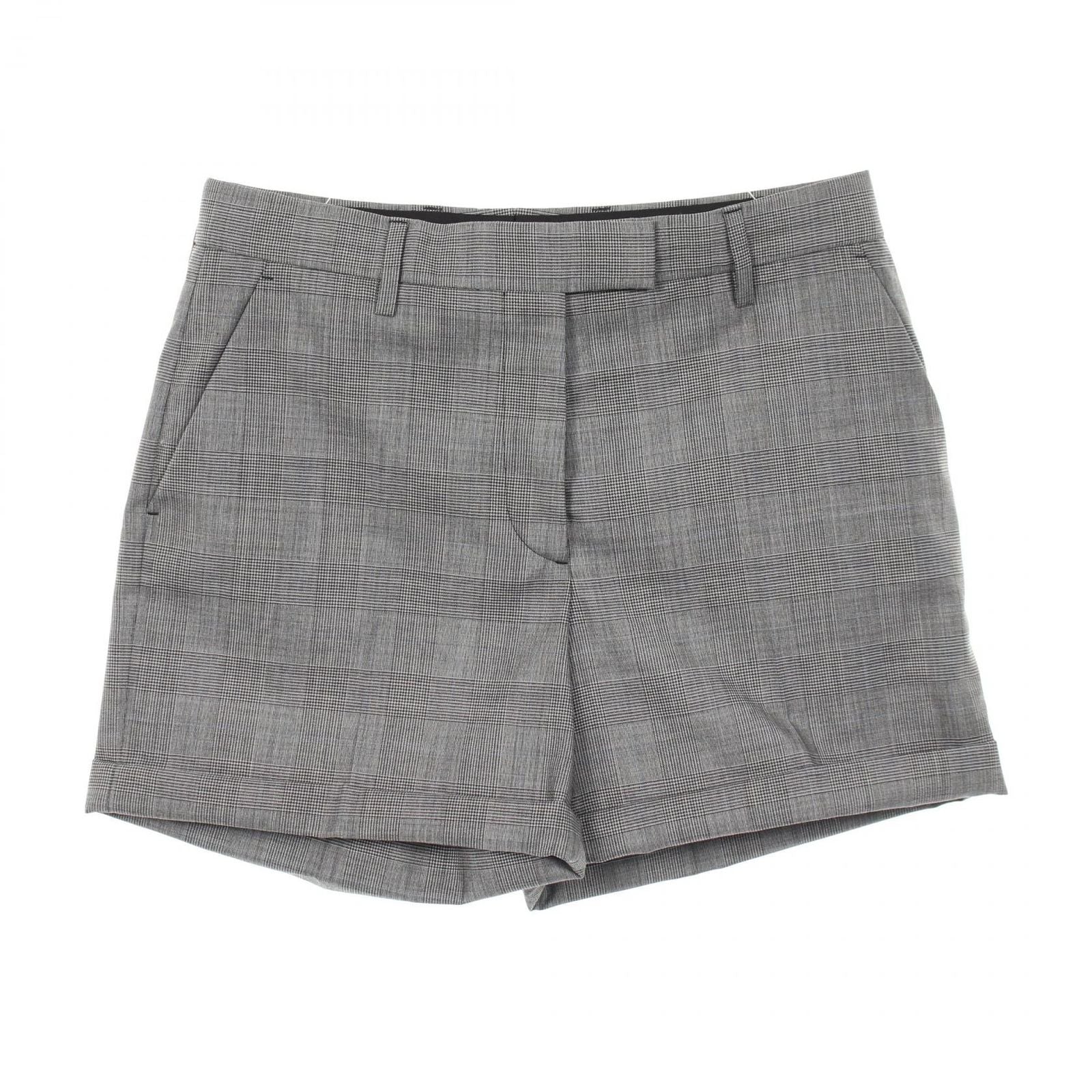 Prada Pants Glen Check Shorts Gray Wool Cotton