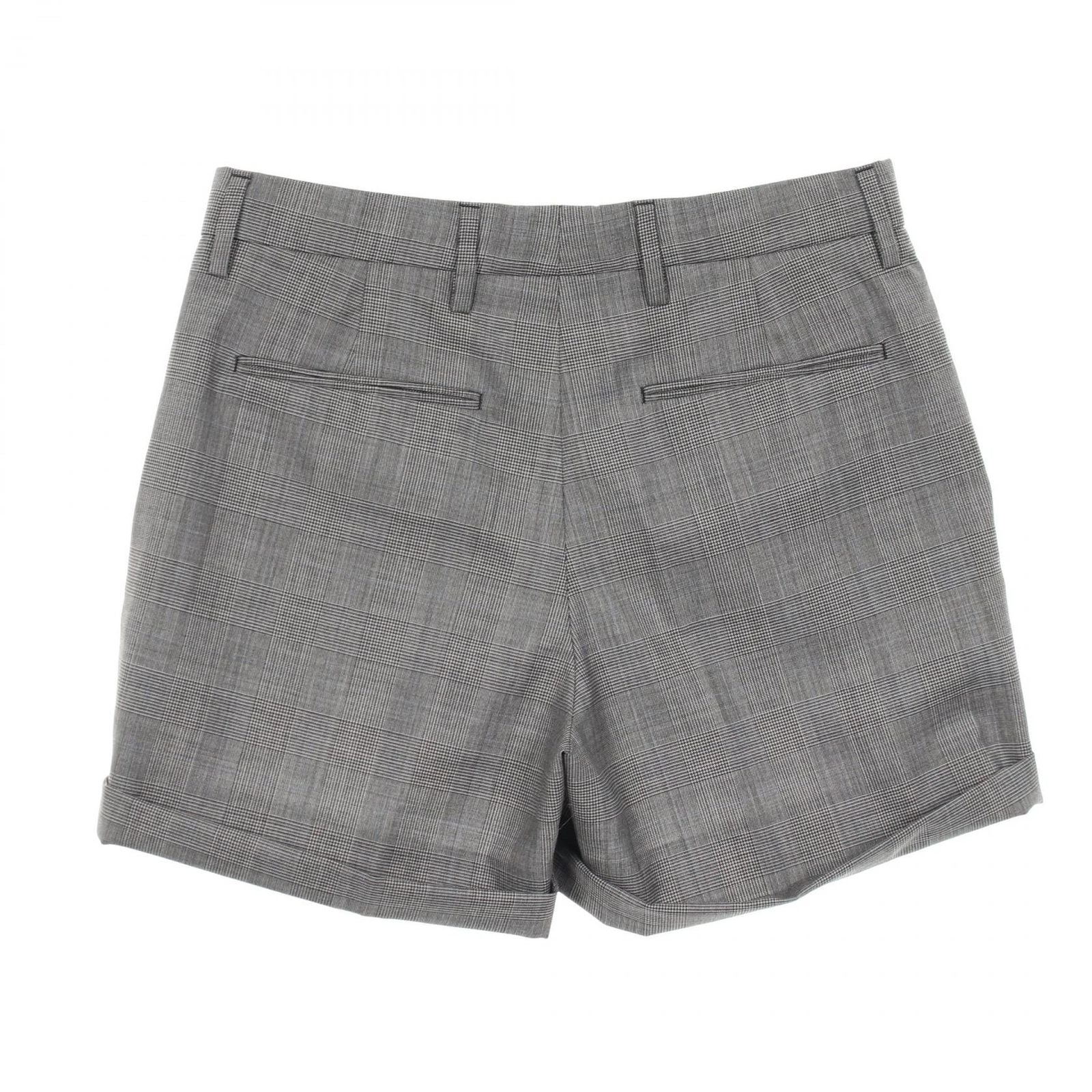 Prada Pants Glen Check Shorts Gray Wool Cotton — view 2