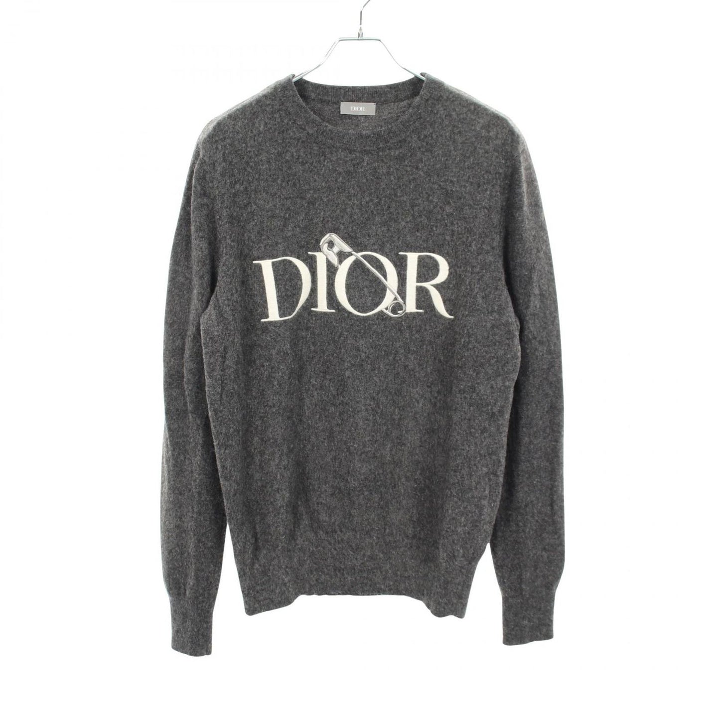 Dior Knit Judy Blame Logo Embroidery Gray Wool Sweater