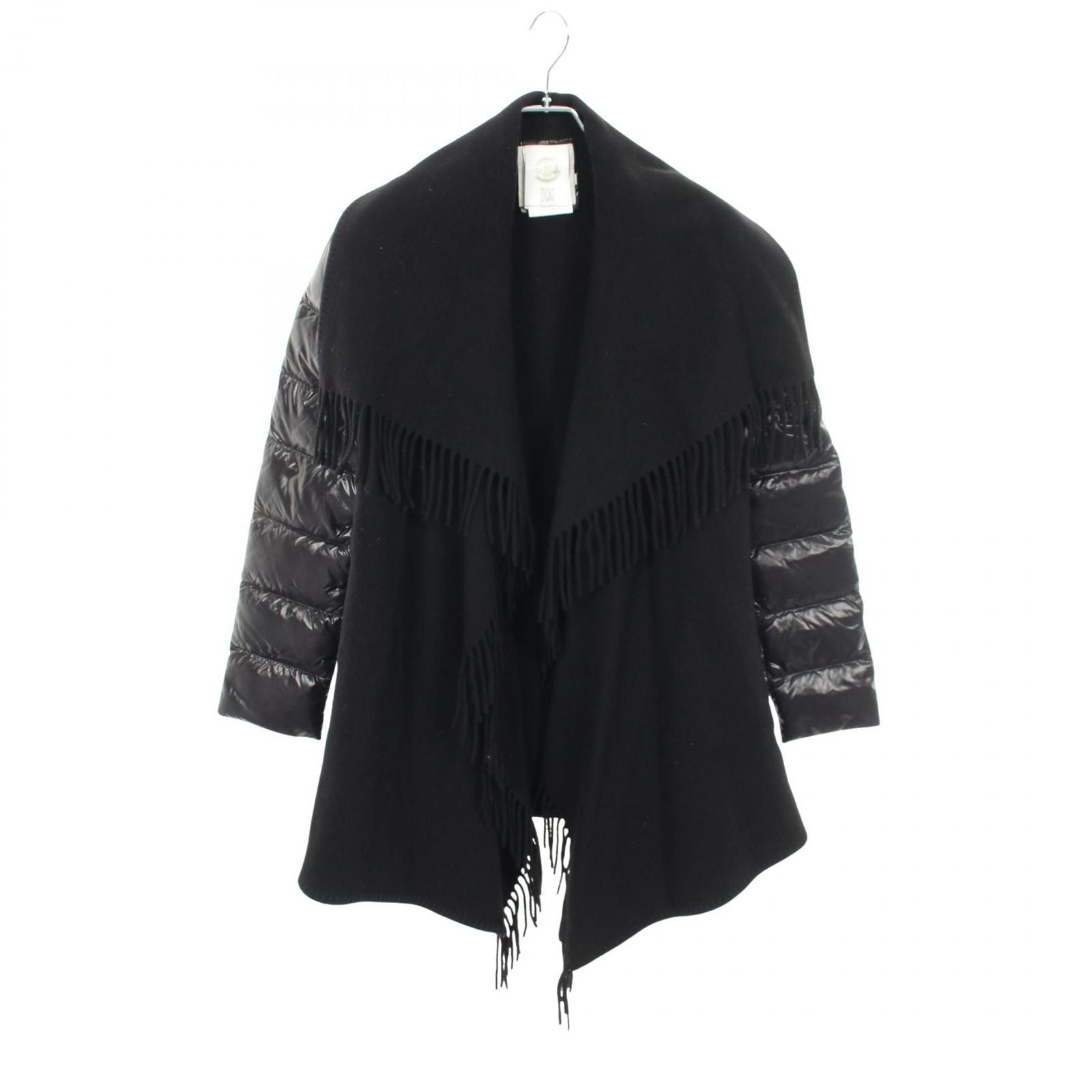 Moncler Down Jacket Mantella Poncho Cape Contrast Black Wool Nylon