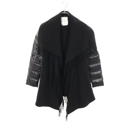 Moncler Down Jacket Mantella Poncho Cape Contrast Black Wool Nylon
