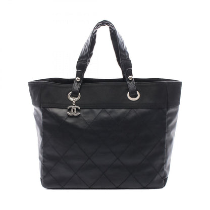 Chanel Tote Paris Biarritz MM Black Canvas Leather MM